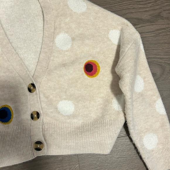 Desigual Beige Cardigan with White and Embroidered Polka Dots - Picture 4 of 10